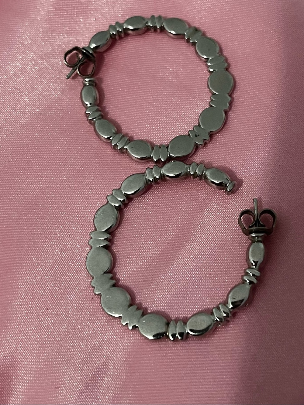 Sterling Silver Floral Disc Hoop Earrings - Silver